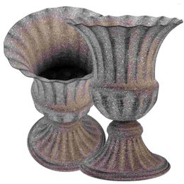 Vases 2 Pcs Tombstone Cemetery Memorial Vase Tabletop Plant Stand Metal Urn Iron Exquisite