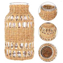 Vases Glass Flower Vase Rattan Boho Countryside Style Woven Desktop Creative Simple Plants