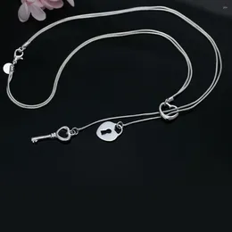 Chains Fashion Brand 925 Sterling Silver Necklace For Women Luxury Wedding Jewellery Elegant Heart Lock Key Neckalce Valentine's Day