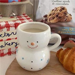 Mugs Ins Snowman Ceramic Mug Christmas Gift Cute Milk Coffee Cup Afternoon Tea Tableware Breakfast Fashion Kitchen Home Decoration