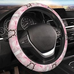 Steering Wheel Covers Pink Cherry Blossom Elastic Car Cover High Chloroprene Rubber Eco Friendly Durable Interior 15 Inch
