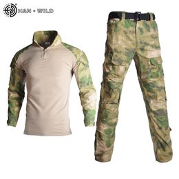 Military Uniform Shirt + Pants With Knee Elbow Pads Outdoor Airsoft Paintball Tactical Ghillie Suit Camouflage Hunting Clothes