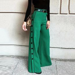 Women's Pants Uslemon Urban Female Fashion Button Zipper High Waist Wide Leg H-Line Spring Autumn Causal Green Trousers Women