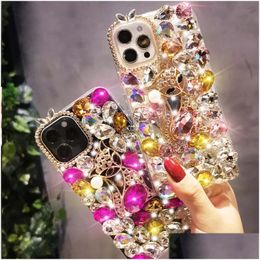 Mobiltelefonfälle ColorF Rhinestone Apple für 12 13 14 15 Promax Plus Girls Luxus Back Er Diamond Fl Drill Anti-Drop Shiny Drop Delive DH64Y