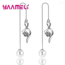 Dangle Earrings Prevent Allergy 925 Sterling Silver Charm Women Trendy Jewelry Crystal Zircon Ball Round Pearl Party Accessories Gifts