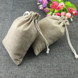 Display 50pcs Fashion Natural Gifts Jute Bag Cotton Thread Drawstring Bags Jewellery Packaging Display For Wedding/Party/Birthday Pouch