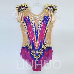 LIUHUO Customise Colours Rhythmic Gymnastics Leotards Girls Women Competition Artistics Gymnastics Performance Wear Crystals Purple BD1625