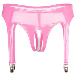Women's Panties Womens Sexy Mujer Open Crotch Underwear With Garter Clips Punk Gothic Clubwear Glossy Patent Leather Crotchless Briefs