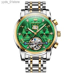 Wristwatches OLEVS es for Men Top Brand Luxury Skeleton Automatic Mechanical Mens Stainless Steel Waterproof Mens Wristes L240402