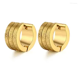 Hoop Earrings Frosting Round For Women Men Gold Colour Stainless Steel Circle Earring Party Jewellery Accessories