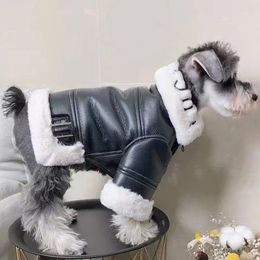 Dog Apparel Luxury Leather Jacket Winter Fleece Warm Pet Clothes For Small Plush Schnauzer Coat Puppy Clothing Ropa Perro