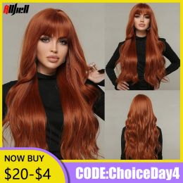 Wigs Long Natural Wave Orange Synthetic Wigs With Full Bangs for Black Women Daily Halloween Cosplay Wigs Hair Heat Resistant Fibre