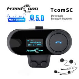 Freedconn T Com SC Motorcycle Bluetooth Intercom Helmet Headset BT5.0 FM Waterproof Music Sharing Communicator System Conference for Motor Bike