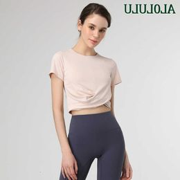 AL0LULU Completi da yoga T-shirt a maniche corte Tessuto ad asciugatura rapida Traspirante Top da donna corto ombelico Show Running Sport Yoga Top