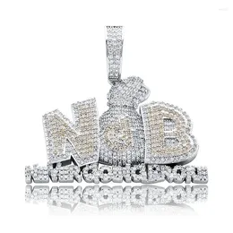 Pendant Necklaces Hip Hop CZ Stone Paved Bling Iced Out NB Dollars Money Bag Pendants Necklace For Men Rapper Jewelry Drop