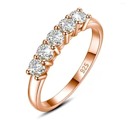 Cluster Rings 5 Stones Moissanite Diamond Ring Female 3.5mm 0.2ct Total 1ct Engagement Certified 14K Rose Gold Colour 925 Silver Jewellery