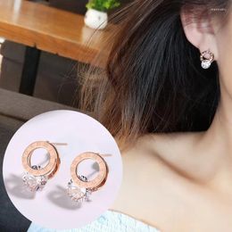 Stud Earrings Rhinestone Flash Roman Digital Titanium Steel Korean Women Fashion Jewellery Exquisite Gift Accessories