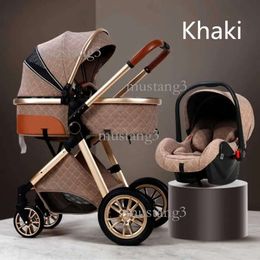 Luxurious Baby Stroller 3 in 1 Portable Travel Carriage Fold Pram High Landscape Aluminium Frame Born Infant Strollers#