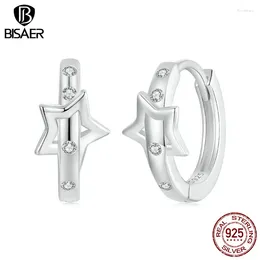 Hoop Earrings BISAER 925 Sterling Silver Star Belt Sparkly Zircon Ear Clip Plated White Gold For Women Party Fine Jewellery