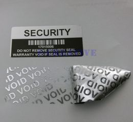 500 Silver Color VOID Security Labels Removed Tamper Evident Warranty Sealing Sticker With Serial Number And Barcode3584273