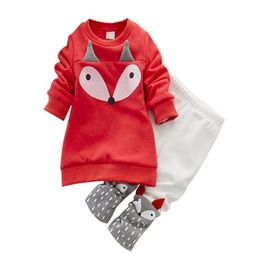 Clothing Sets Cartoon Lovely Children039S 2Pcs Thick Long Sleeve Fox Tops Pants Set1932532 Drop Delivery Baby Kids Maternity Dhxy9