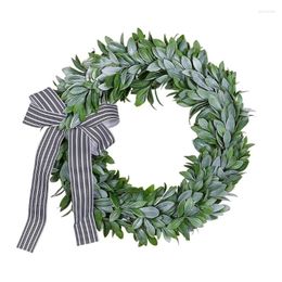 Decorative Flowers Faux Boxwoods Wreath 15" Artificial Green Leaves For Front Door Hanging Wall Windows Decoration Holiday Festivals