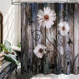 Shower Curtains Rustic Daisy Curtain Butterfly Plant Floral Fabric Cloth Bath Chic Vintage Farm Style Bathroom Decor With Hooks