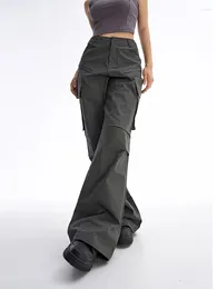 Women's Jeans MODX Women Korean Fashion Vintage Solid Colour Baggy Cargo Pants Pocket Design Sweatpants Simple Long Trousers Loose Stylish