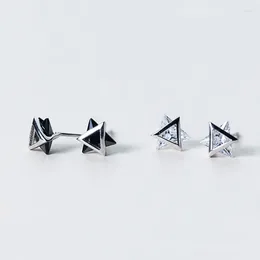 Stud Earrings 925 Sterling Silver 3D Solid Triangle Geometry For Women Men Black White Choices Small Jewellery