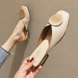 Slippers Brand Designer Women Slippers Slip On Mules Low Heel Casual Shoes British Slides Wooden Block Heels Summer A2550