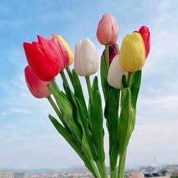 Decorative Flowers Artificial Tulips Real Touch Fake PU Tulip Bouquet Latex For Wedding Party Decoration Set Of 5