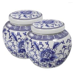 Storage Bottles 2 Pcs Blue And White Porcelain Tank Convenient Tea Container Household Canister Delicate Loose Ceramic Ceramics