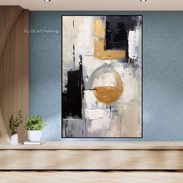 Gold Black White Grey 100% Hand Painted Textured Canvas Painting Abstract Oil Painting Wall Art Decor For Living Room Office Wall As Best Gift