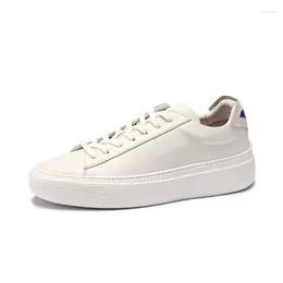 Casual Shoes Men's Sneakers Top Layer Cowhide Flat Skateboard Versatile Genuine Leather Platform Elevated Trend White