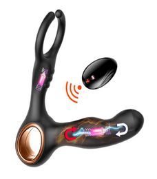 Male Prostate Massage Dildo Vibrator with Ring On Penis Remote Control Gspot Butt Anal Vibrator Sex Toys Masturbator for Men Y1914371080