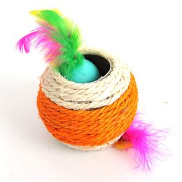 Fun Cat Toy Woven Cat Catching Ball Cat Supplies Pet Cat Toy Colorful Double Hole Feather Sisal Ball