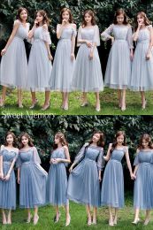 Rests U21o39 Women Plus Size Blue Grey Pink Champagne Bridesmaid Dresses Mesh Net Tulle Fabric Party Graduation Robes Vestidos Elastic