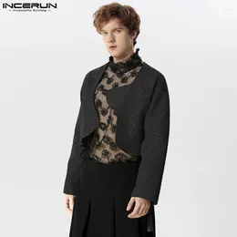 Men's Jackets INCERUN Tops 2024 Handsome Men Jacquard Cropped Design Jacket Coats Casual Well Fitting Male Long Sleeved S-5XL