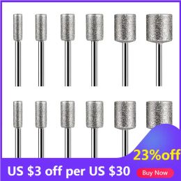 3mm Round Shank Diamond Burr Set Cylinder Head Mounted Points Grinding Bit Rotary Grinder Bits for Ceramics Dremel Tools