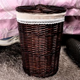 Factory Willow Rattan woven dirty clothes basket hotpot shop clothes basket hotel towel bucket bath towel woven storage basket