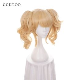 Wigs ccutoo Golden Blonde Mix Short Curly Synthetic Hair Cosplay Costume Wigs With Chip Ponytails Heat Resistance