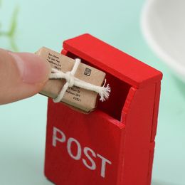 1Set 1:12 Dollhouse Mini Letter Box Mailbox With Mail Sack Postcard Model Furniture Accessories For Doll House Garden Decor Toys