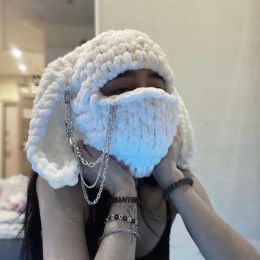 White Colour Knitted Eye Exposed Hat Elastic Hat Ear Protects Hat Warm Fluffy Winter Knitted Cycling Skiing Supplies O12 22 Drops