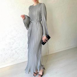 Casual Dresses 2024 Spring Pleated Maxi Dress Women Solid Ruched Flare Sleeve Loose Fit Party Street Wear Y2k Long