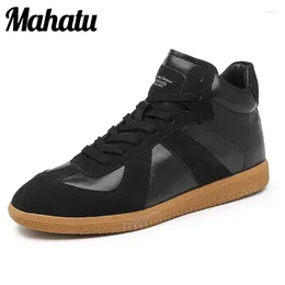 Casual Shoes Men Genuine Lether Fashion Solid Colour Flat Leisure Lace-up High Men's Comfortable Zapatillas Hombre