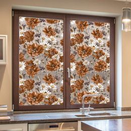 Window Stickers Kizcozy SE510 Autumn Flowers And Leaves Transparent Privacy Flim Removable Double-sided Static Cling