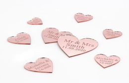 50Pcs Personalized Engraved Acrylic Mirror Love Heart With Hole Gift Tags Wedding Party Table Confetti Decor Centerpieces Favors 22021760