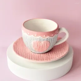 Cups Saucers Cute Ceramic Coffee Cup And Saucer Set Creative Girl Pink Gift European Afternoon Tea Love Embossed Milk Drink Juice