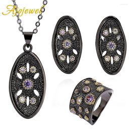 Necklace Earrings Set Ajojewel Purple Zirconia Black For Women Bicolor Ring Luxury Gifts 2024