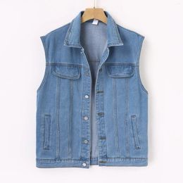 Women's Vests Womens Casual Denim Vest Jean Jacket Sleeveless Collared Distressed Outwear Cool Candy Color Single Breasted ButSlim Short